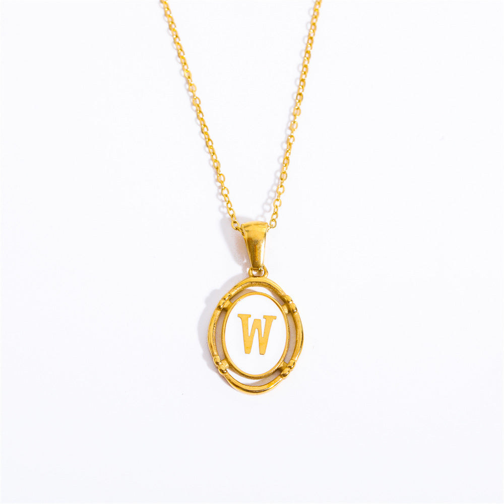 Vintage Initial Oval Pendant Necklace