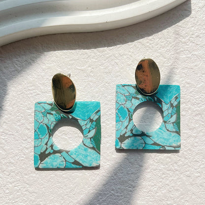 Cyan Polymer Clay Dangle Earrings