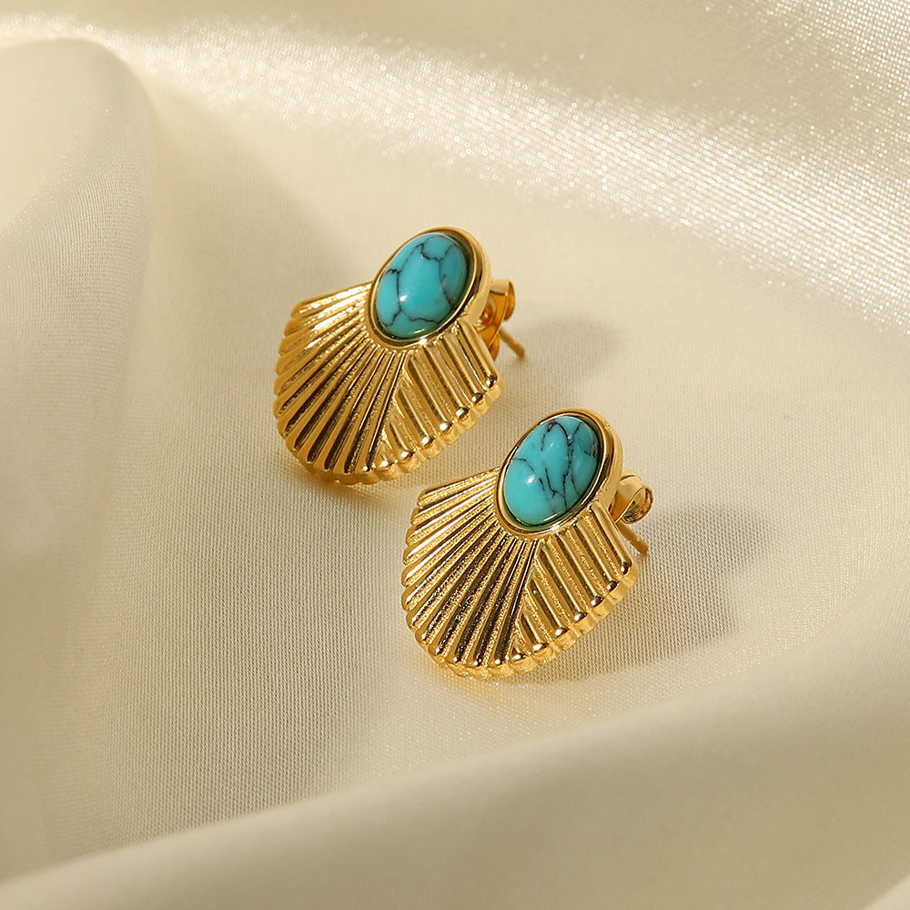 Vintage Turquoise Gold Stud Earrings