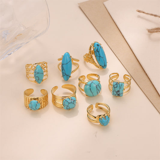 Boho Turquoise 18K Gold Open Rings