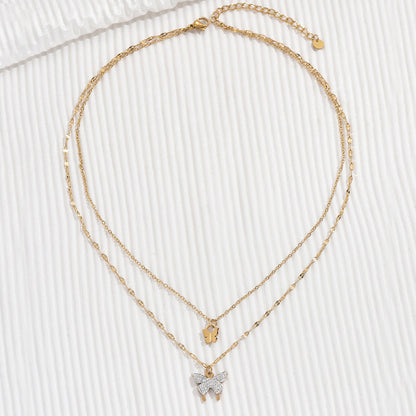 Dainty Shell Butterfly Layered Lariat Necklace