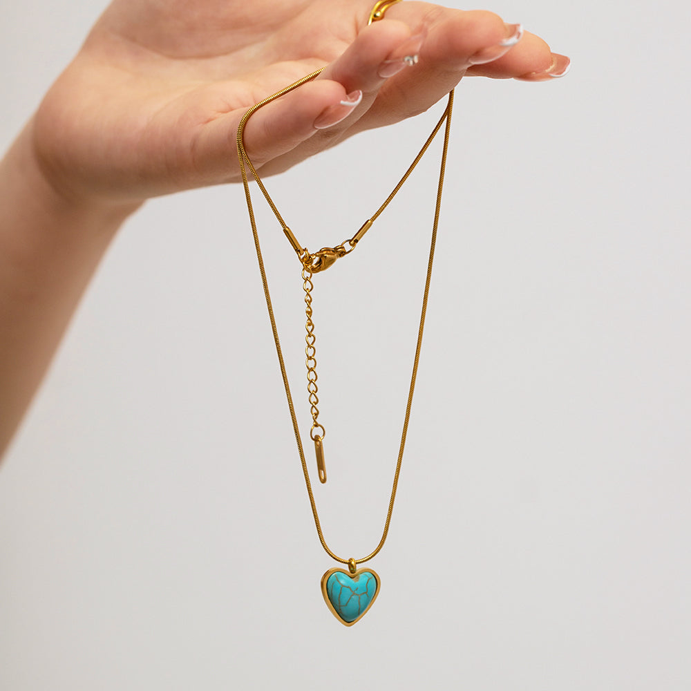 Golden Heart Turquoise Pendant Necklace