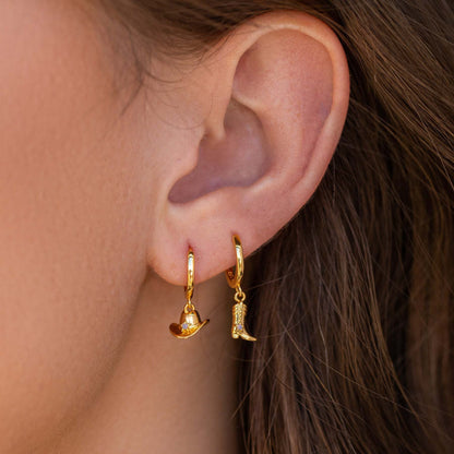 Dainty Cowgirl Charm Hoop Earrings