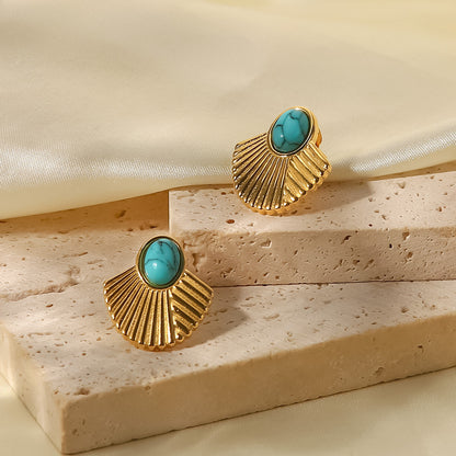 Vintage Turquoise Gold Stud Earrings