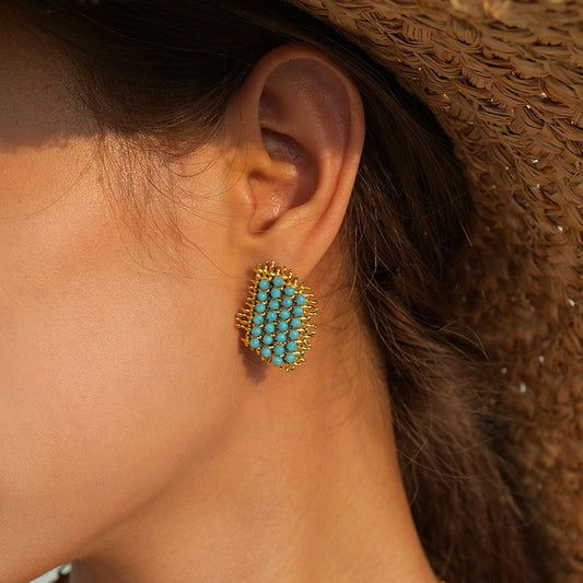 Rustic Turquoise Golden Ear Studs