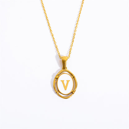 Vintage Initial Oval Pendant Necklace