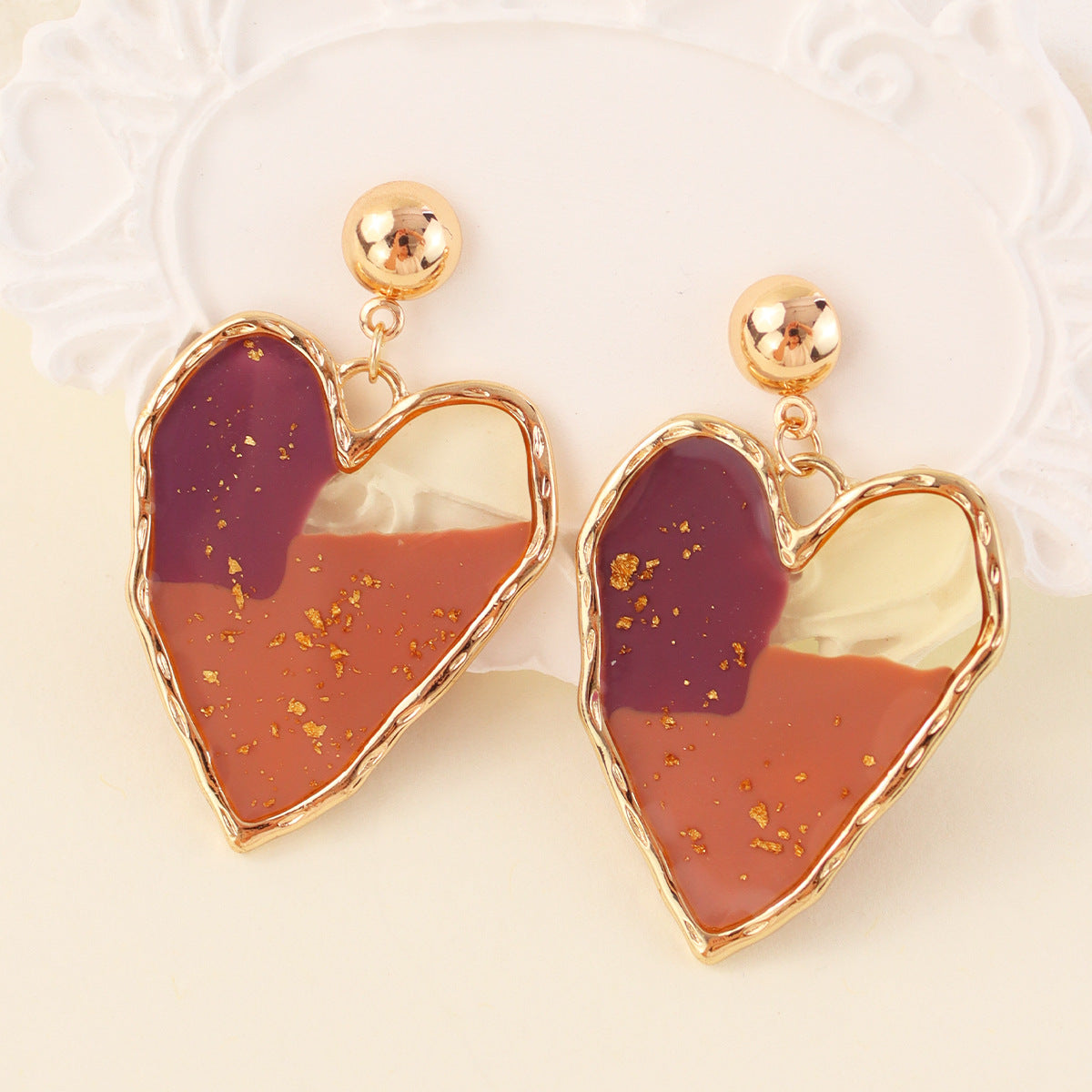 Handmade Art Heart Resin Dangle Earrings