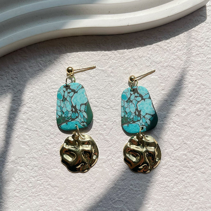 Cyan Polymer Clay Dangle Earrings