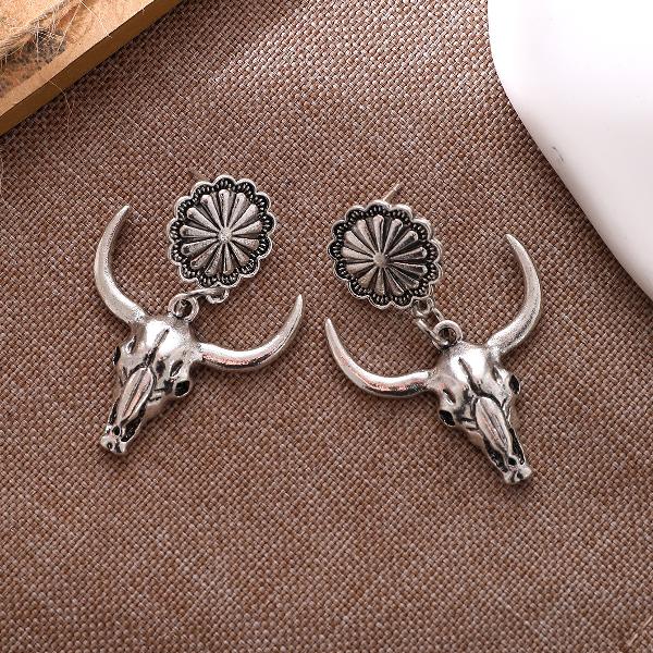 Western Cow Skull Dangle Earrings