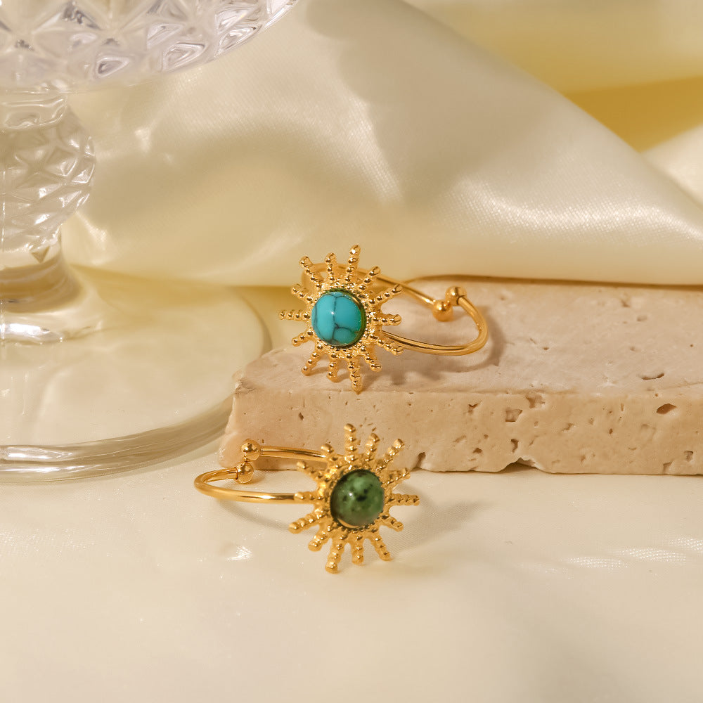 Boho Sun Turquoise Gold Open Ring