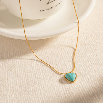 Golden Heart Turquoise Pendant Necklace