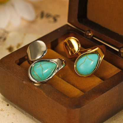 Boho Simple Turquoise Open Ring