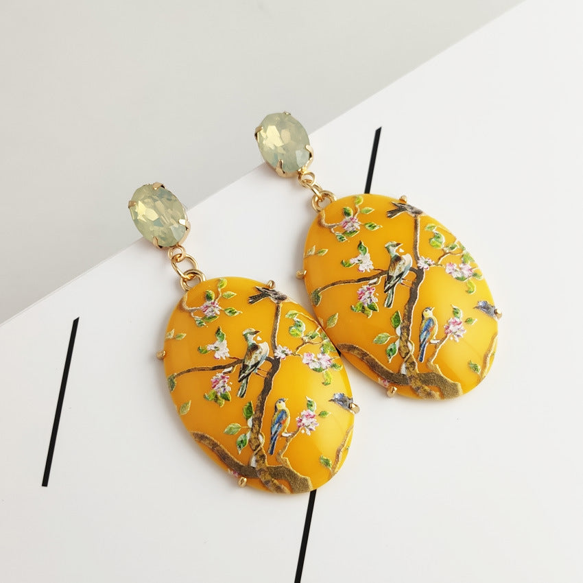 Japandi Garden Oval Resin Dangle Earrings