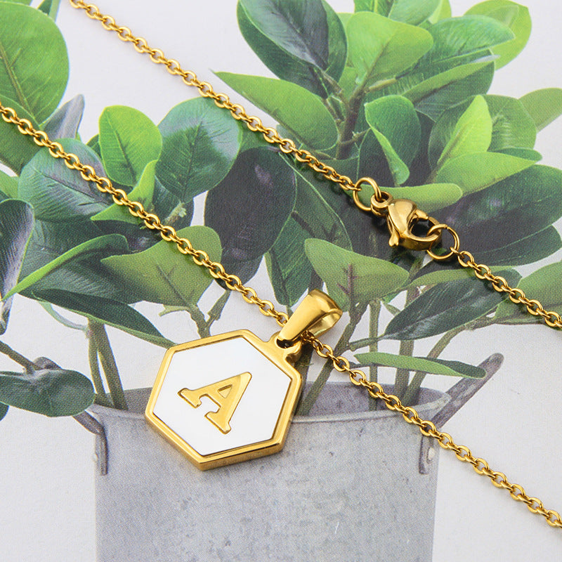 Hexagon Shell Initial Pendant Necklace