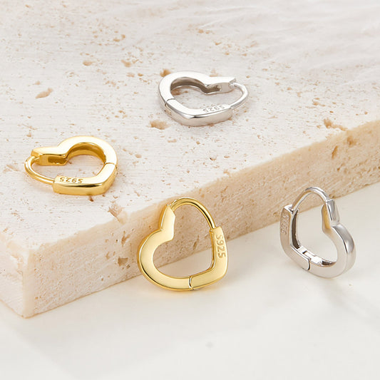 Simple Heart 925 Silver Hoop Earrings