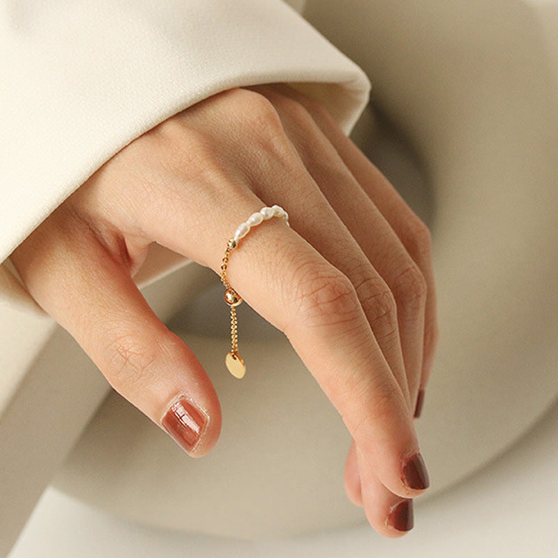 Minimalist Pearl Adjustable Chain Ring