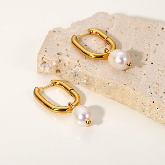 Elegant Pearl Gold Hoop Earrings