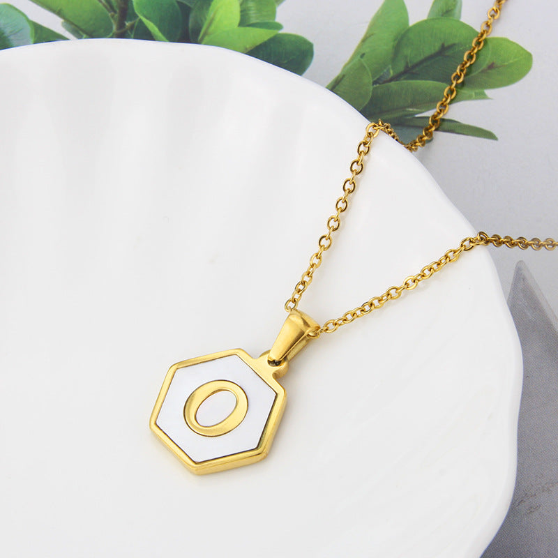 Hexagon Shell Initial Pendant Necklace