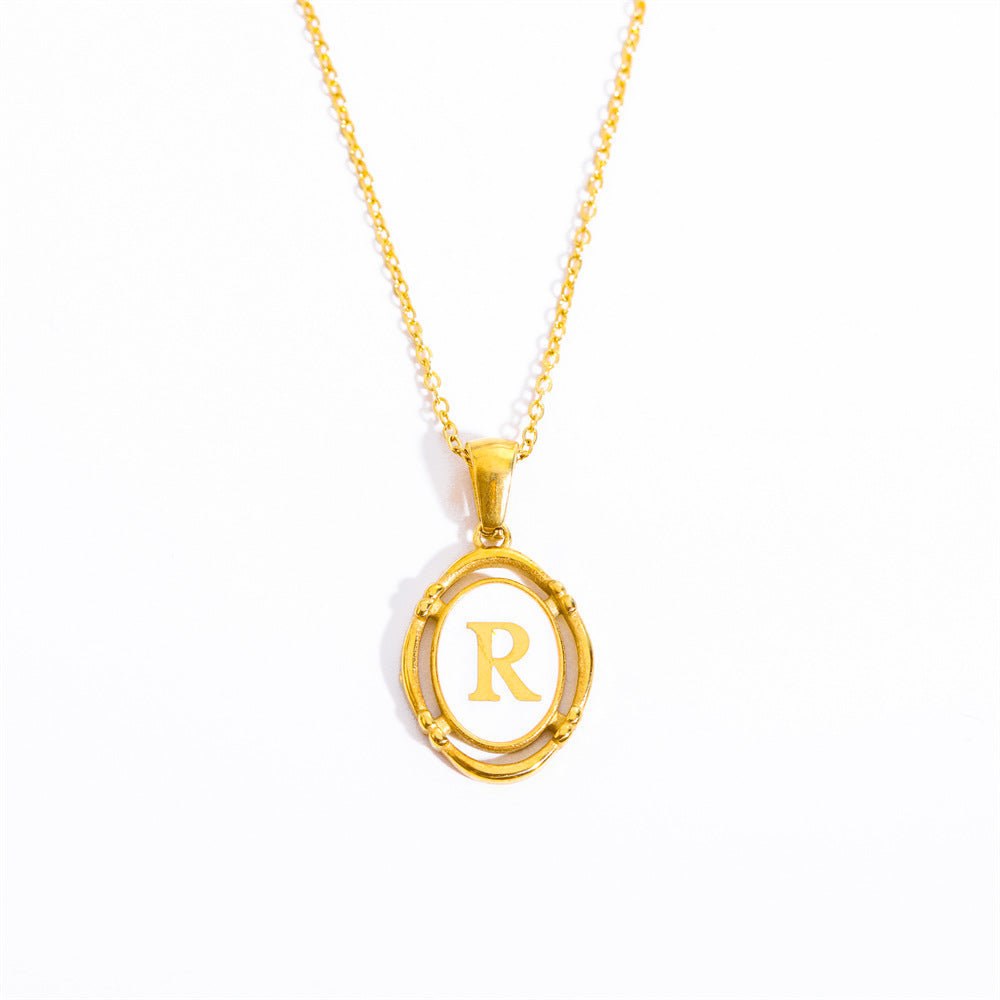 Vintage Initial Oval Pendant Necklace