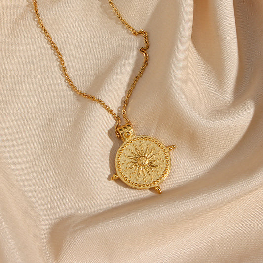 Vintage Round Sun Pendant Necklace