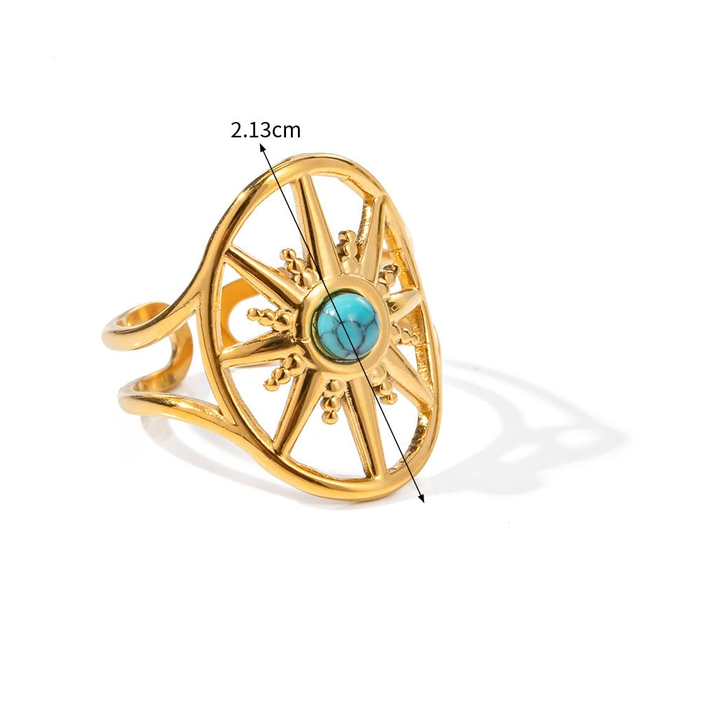 Boho 18k Gold Turquoise Open Rings