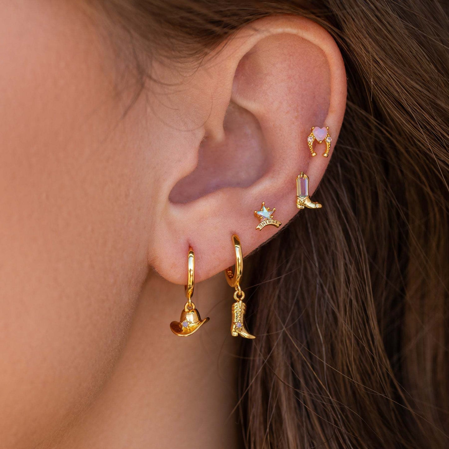 Dainty Cowgirl Charm Hoop Earrings