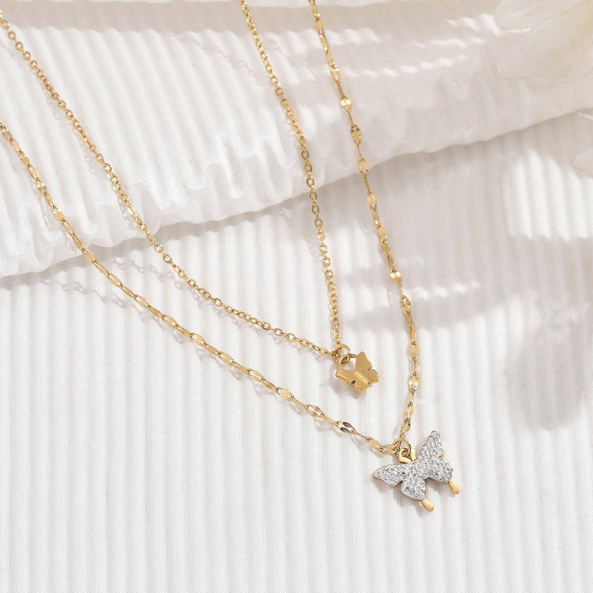 Dainty Shell Butterfly Layered Lariat Necklace