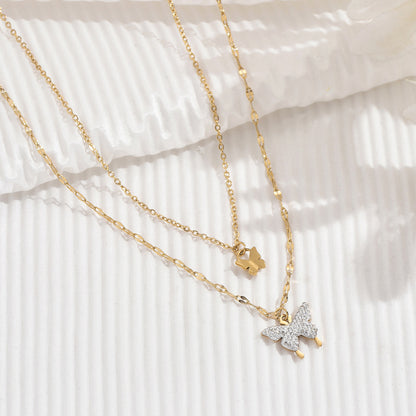 Dainty Shell Butterfly Layered Lariat Necklace