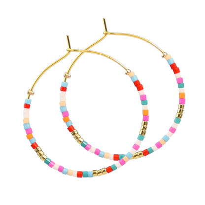 Rainbow Beaded Hoop Earrings