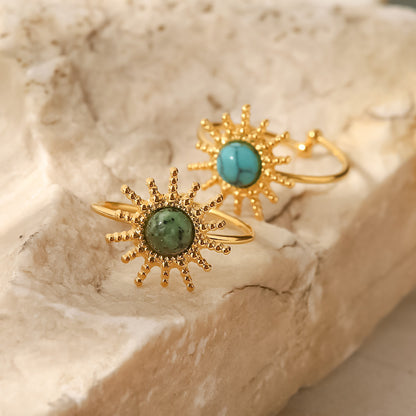 Boho Sun Turquoise Gold Open Ring