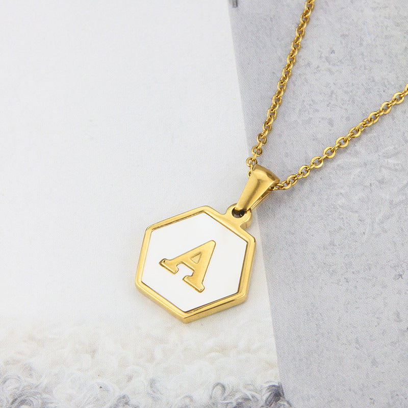 Hexagon Shell Initial Pendant Necklace