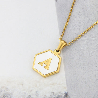 Hexagon Shell Initial Pendant Necklace