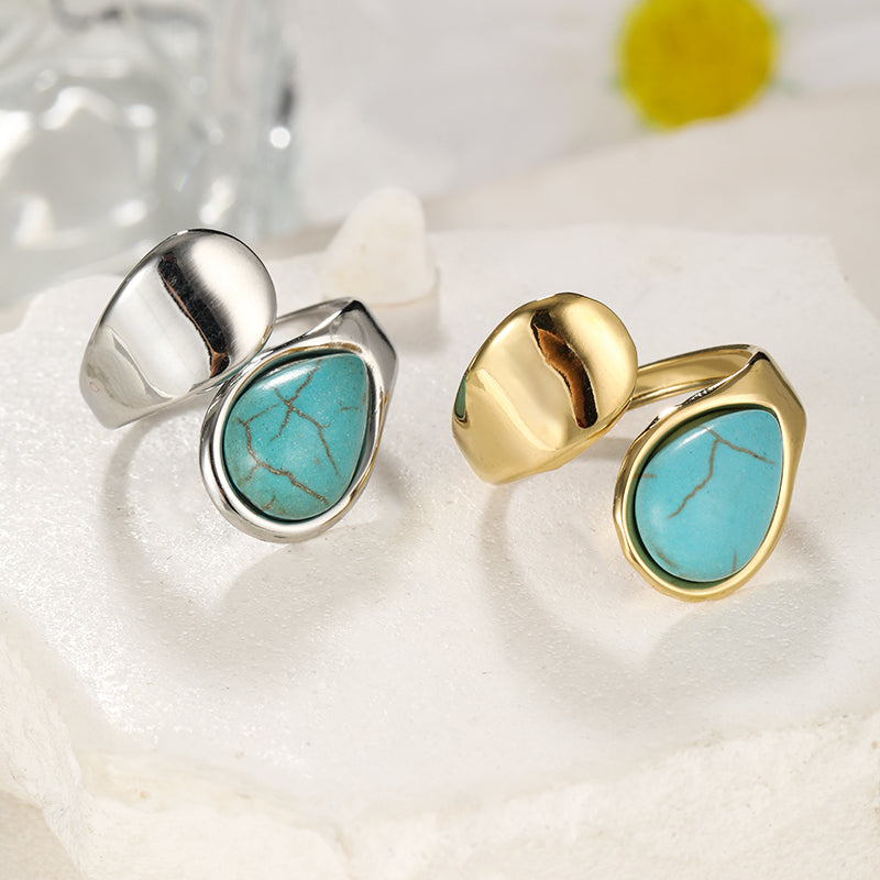 Boho Simple Turquoise Open Ring