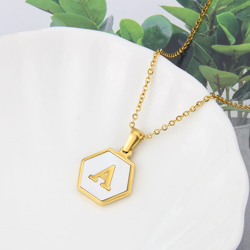 Hexagon Shell Initial Pendant Necklace