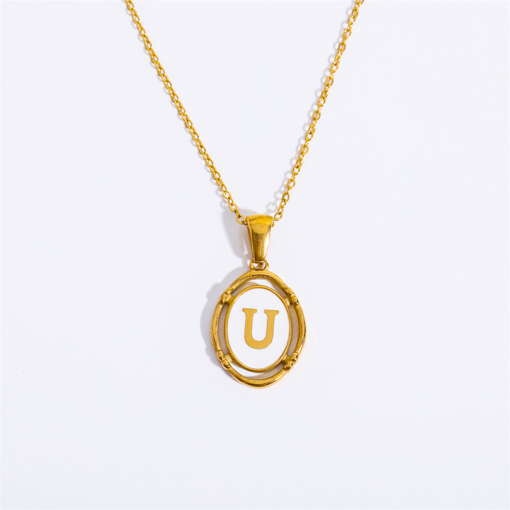 Vintage Initial Oval Pendant Necklace