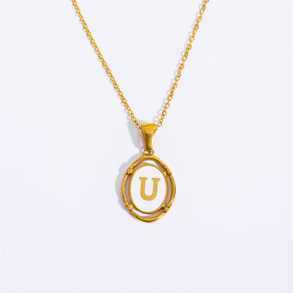 Vintage Initial Oval Pendant Necklace