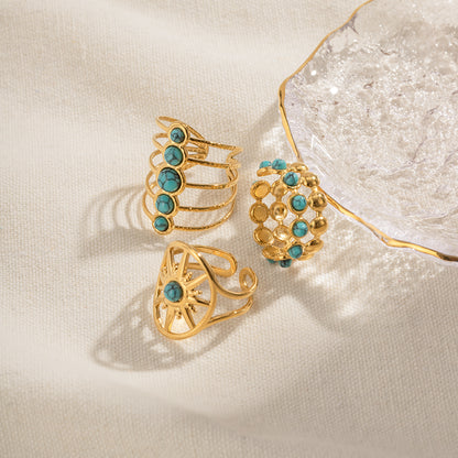 Boho 18k Gold Turquoise Open Rings