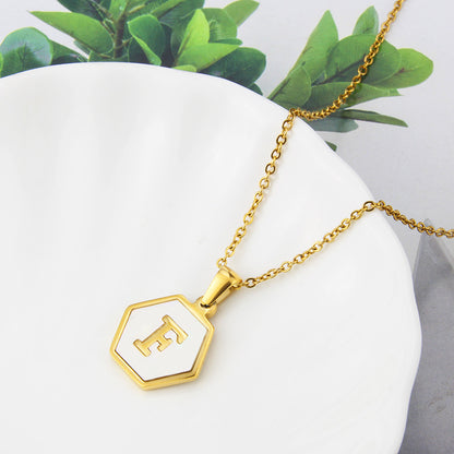 Hexagon Shell Initial Pendant Necklace