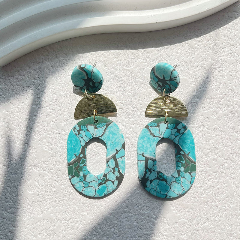 Cyan Polymer Clay Dangle Earrings