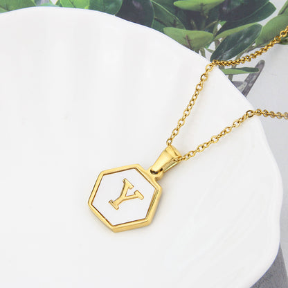 Hexagon Shell Initial Pendant Necklace