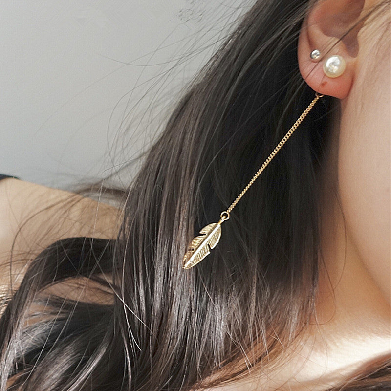 Feather Long Chain Dangle Earrings