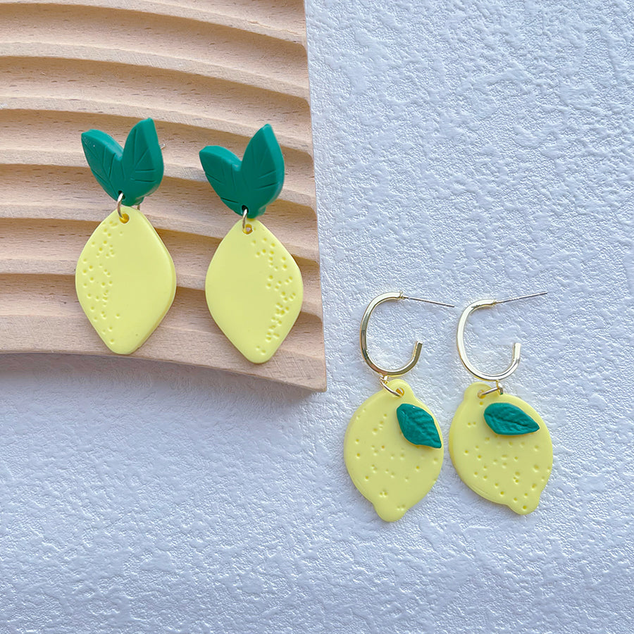 Citrus Lemon Polymer Clay Drop Earrings