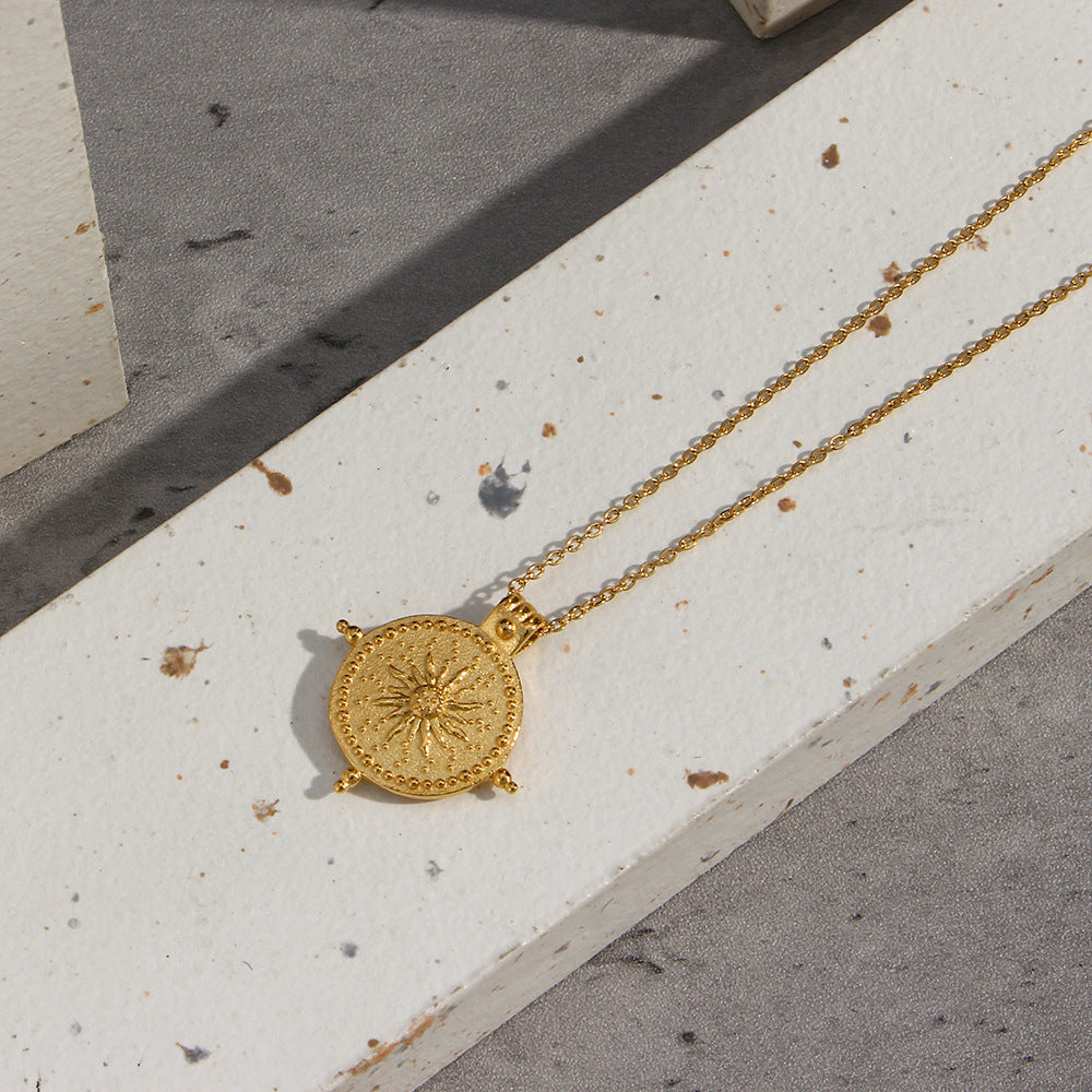 Vintage Round Sun Pendant Necklace