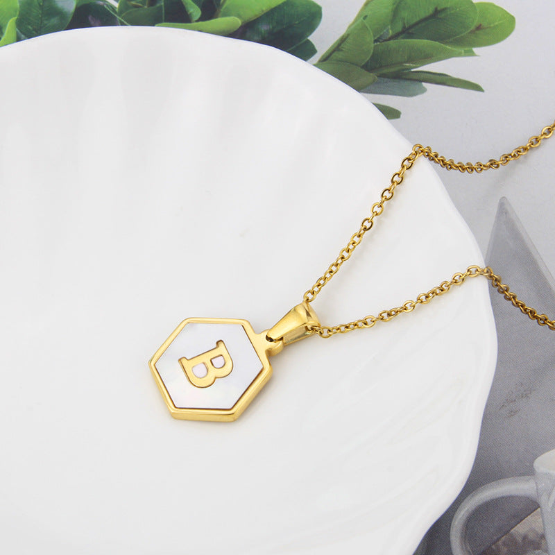 Hexagon Shell Initial Pendant Necklace