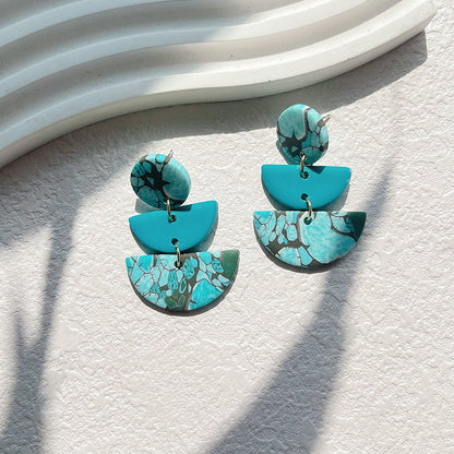 Cyan Polymer Clay Dangle Earrings