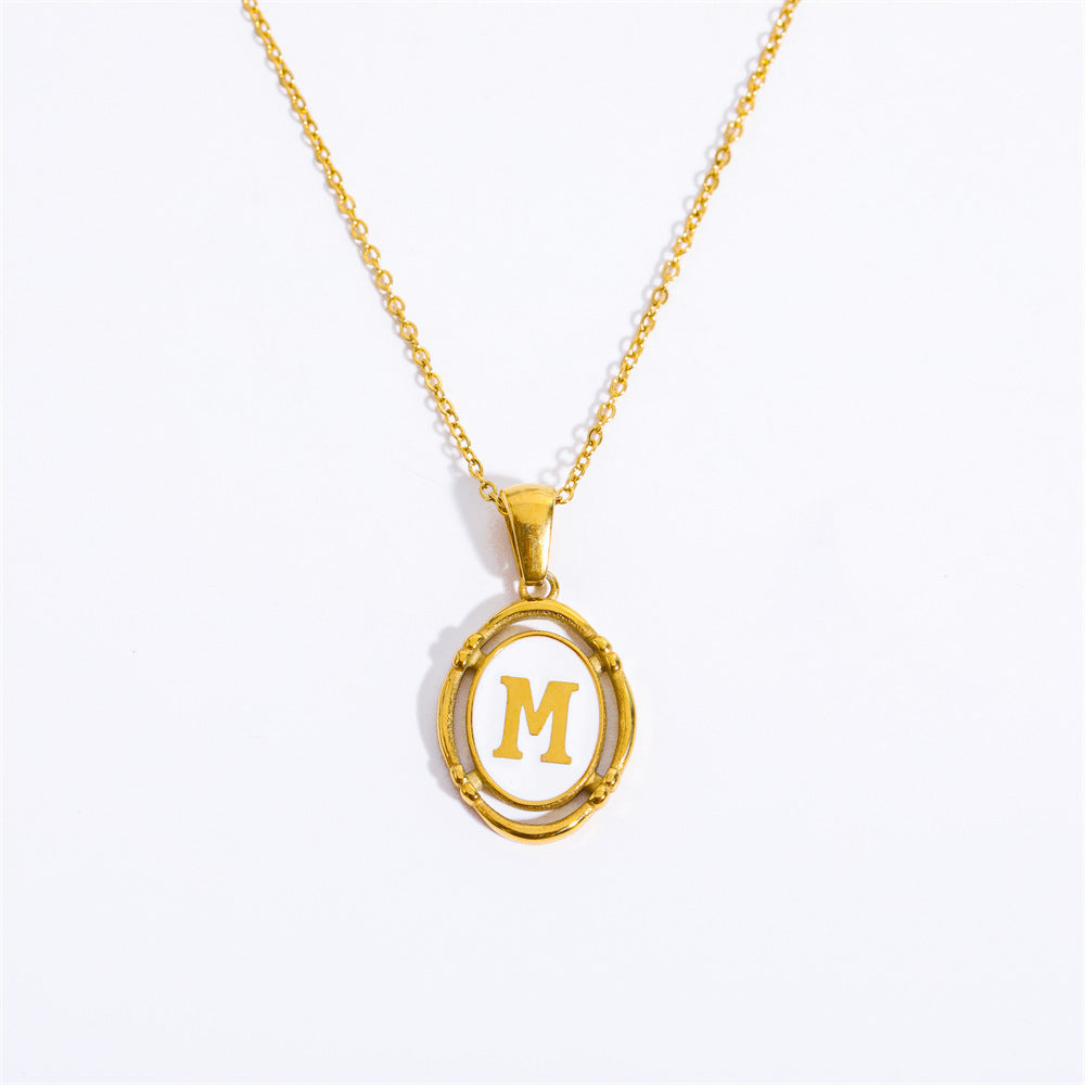 Vintage Initial Oval Pendant Necklace