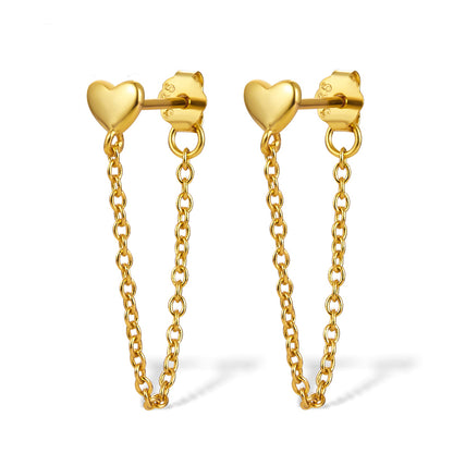 Dainty Heart Chain Stud Earrings