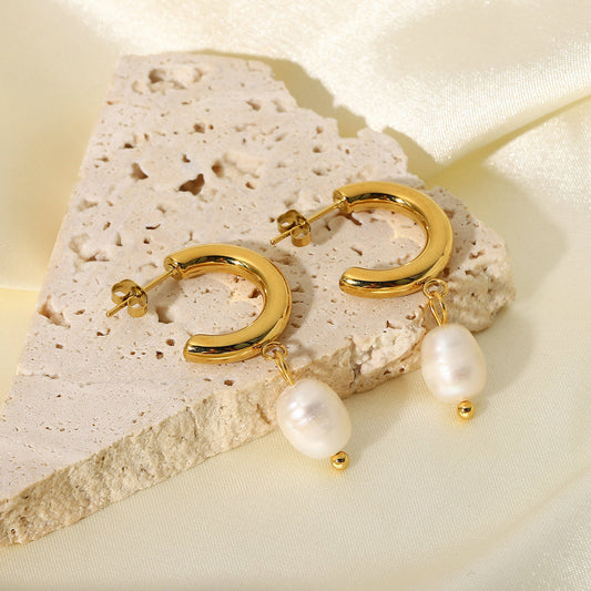 Minimalist Freshwater Pearl Hoop Earrings