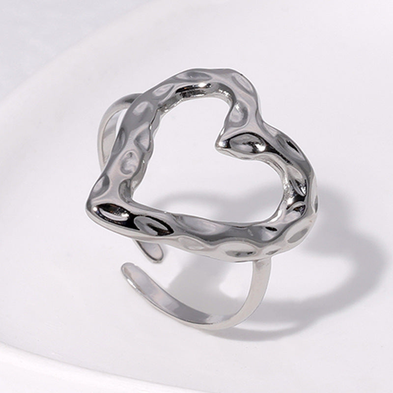 Hammered Hollow Heart Adjustable Rings