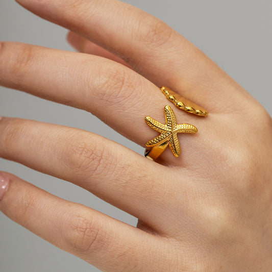 Beachy Starfish Shell Open Ring